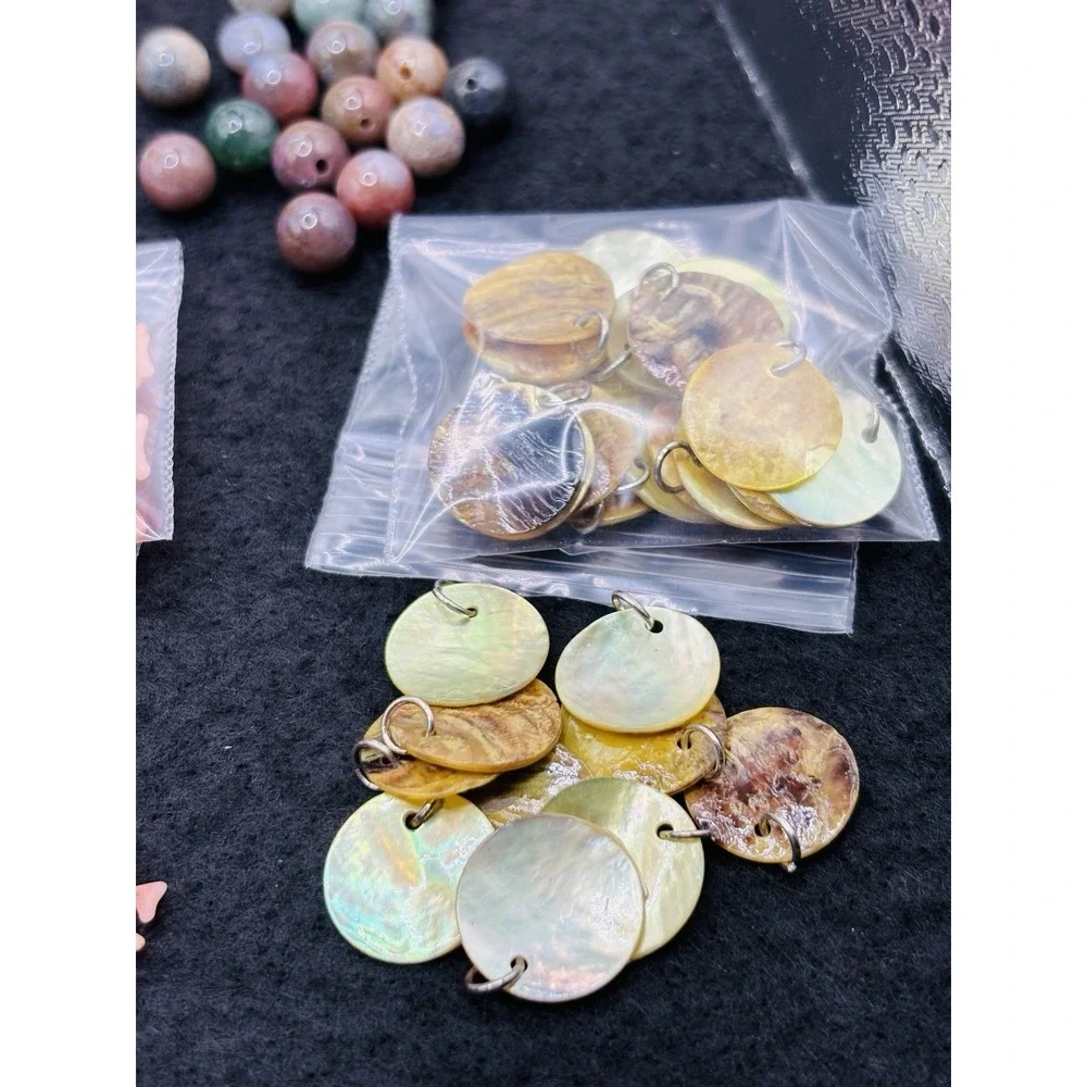 Lot of Jewelry Making Bead mix Amethyst Gemstone Chips Jade shell olive wood Hex